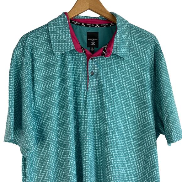 Kenneth Cole Golf Polo Shirt Men 1X Green Geometric Print Performance UPF 50 NWT - Picture 1 of 9